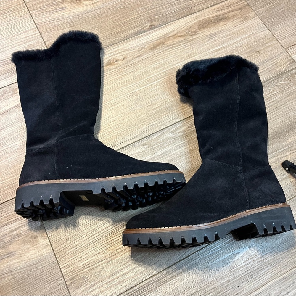 New Patricia Green Geneva Lug Women’s size 40 Black Suede Boots